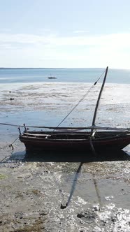 Tanzania  Vertical Video of Low Tide in the Ocean Near the Coast of Zanzibar Slow Motion