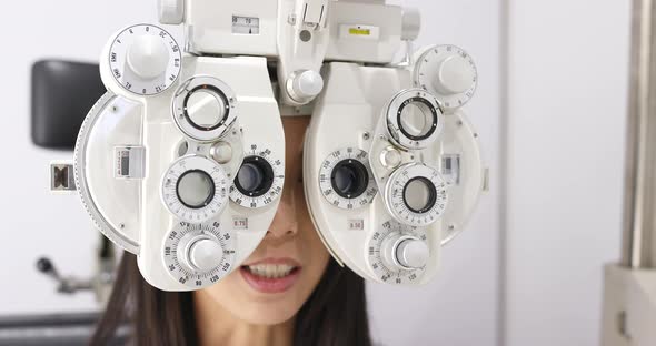 Woman doing eye test