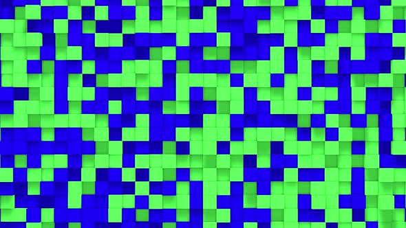 Green blue small box cube random geometric background