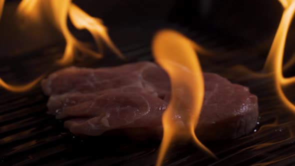 Close-Up Flaming Pan in Super Slow Motion