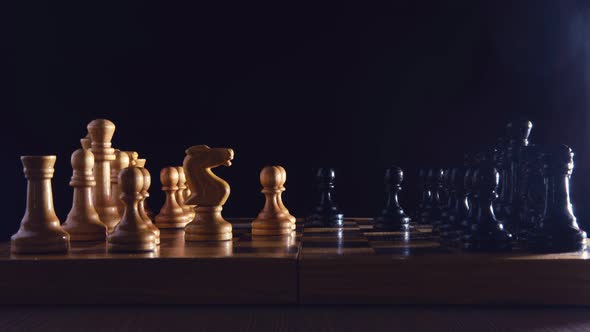 Chess game debut Sicilian defense, time lapse on black background