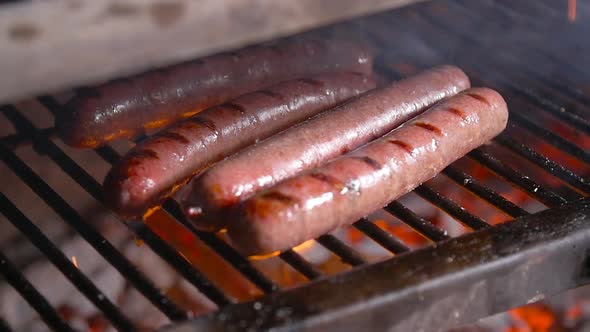 Barbecue Sausages Grilled on a Fire Grill