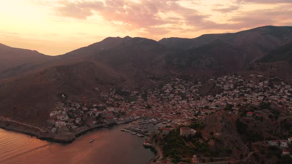 Aerial View of the Old Town on Hydra Island in Greece