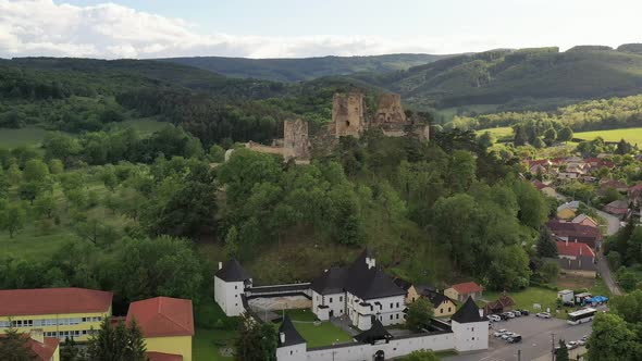 Aerial view of Divin Castle in the village of Divin in Slovakia