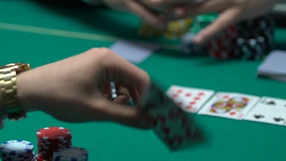 Self-Confident Poker Player Making Big Bets, Goes All-In, Hope for Fortune