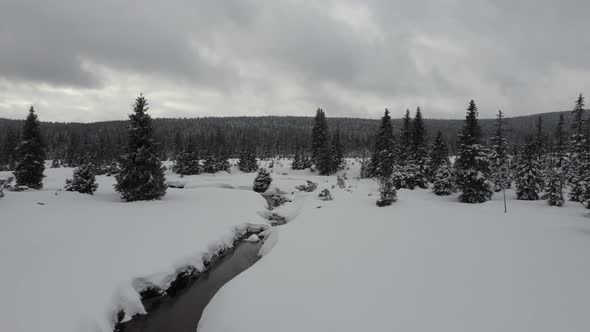 Aerial view of the Jizera mountains in winter.