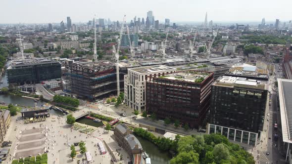 London city skyline Kings cross drone aerial view