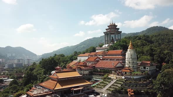 Aerial view fly towards Kek Lok Si Temple, Penang