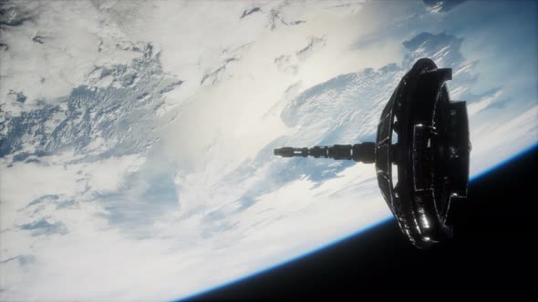 Futuristic Space Satellite Orbiting the Earth