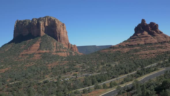 Aerial of the Courthouse Butte and the Bell Rock