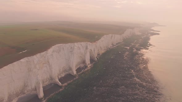 Seven Sisters cliffs, an iconic British landscape at sunset in South Downs National Park, England. H