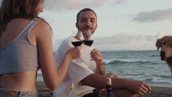 Clinking Wine Glasses on Ocean Shore