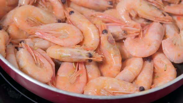 Fried Shrimp Closeup with Spices and Lemon