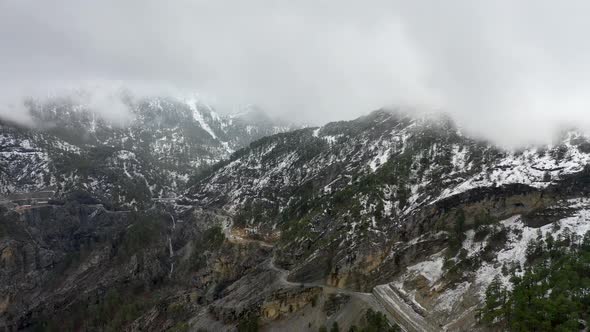 Soft Winter in the Mountains Aerial View 4 K