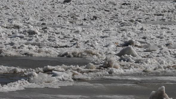 Spring Ice Drift On River