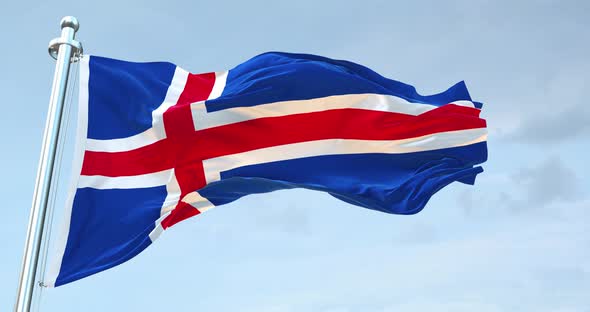 Iceland Republic Flag Waving  Loop  4K