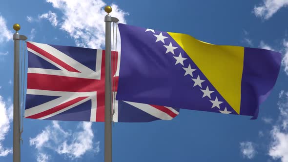 United Kingdom Flag Vs Bosnia And Herzegovina Flag On Flagpole