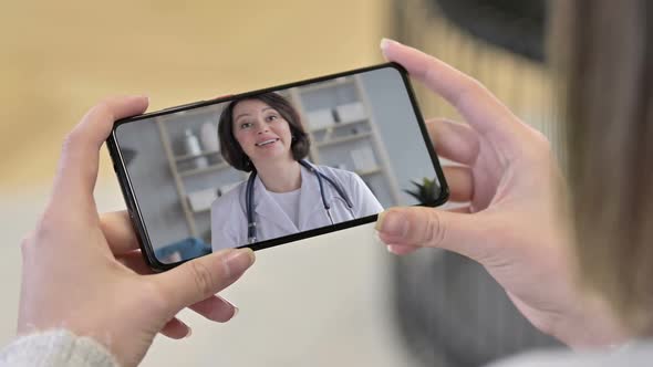 Talking Female Doctor Close Up of Smartphone Screen Video Chat