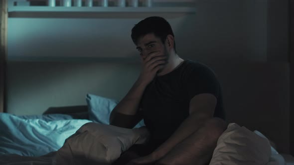 Night Horror Terrified Man Watching Movie in Bed / Videohive