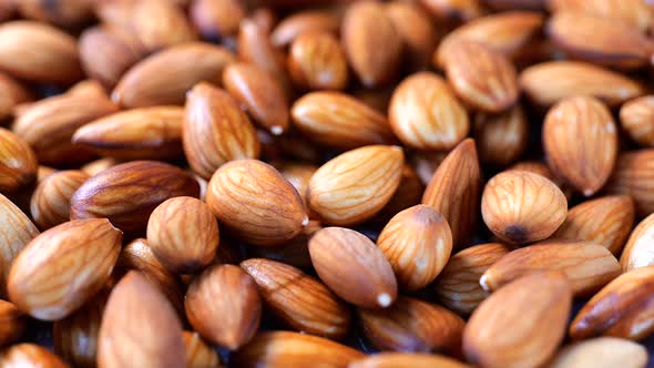 Closeup of Rotating Soaked Almond Nuts Healthy Food