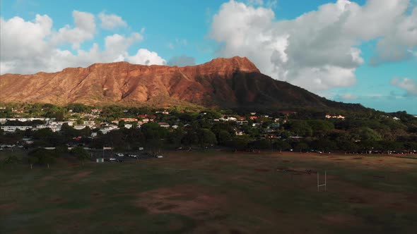 Aerial drone footage of Honolulu, Hawaii. Beautiful real estate, buildings in the city. Palm trees