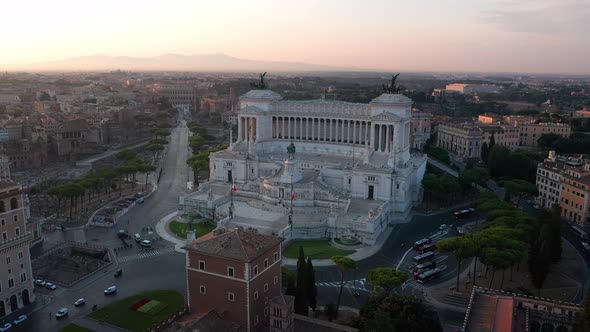 The altar of the Fatherland in Rome. Aerial shot with drone