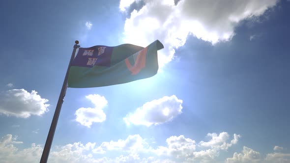 Dublin City Flag on a Flagpole V4 - 4K