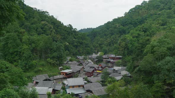 4K Cinematic landscape nature footage of the famous and authentic village of Mae Kampong in the midd