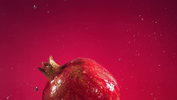 Flying of Pomegranate in Fuchsia Background in Slow Motion