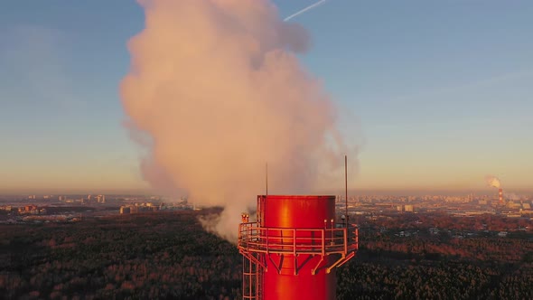 Air Polluting Industrial Red Smoke Stack