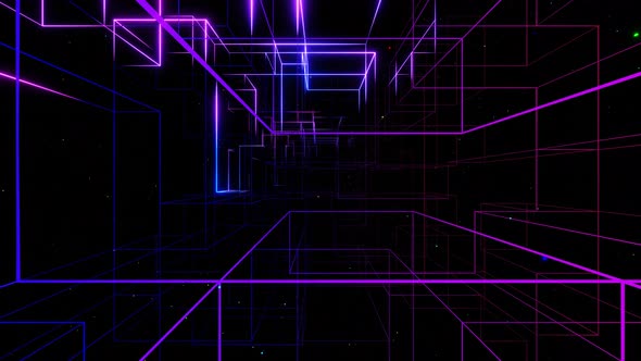 Vj Loop Fly Through 3d Space with Complex Net Structure Neon Light