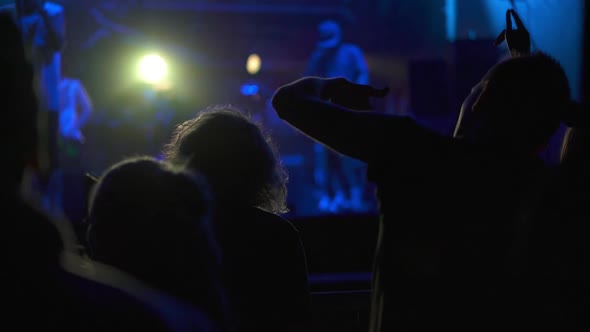 Silhouette of People Dancing at a Rock Band Concert