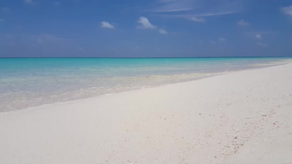 Aerial drone scenery of exotic lagoon beach holiday by blue sea with white sand background of a dayo