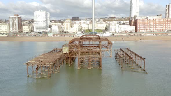 Brighton West Pier Remains in the UK Aerial View
