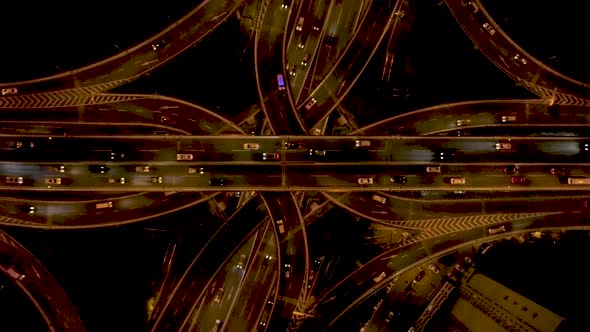 Aerial view of vehicles driving a traffic intersection, Shanghai, China.