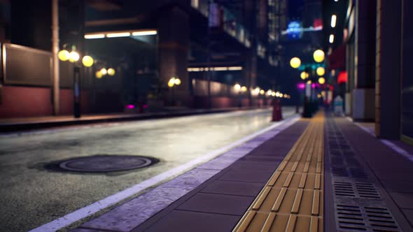 Night Scene of Japan City with Neon Lights