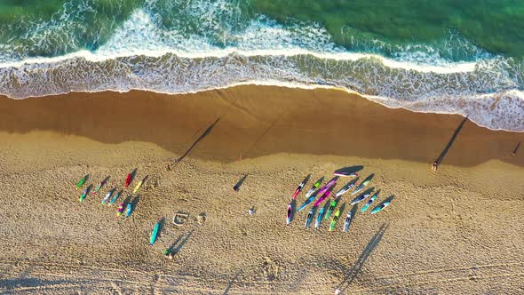 Aerial view of Surf Lifesaver trainees, Queensland, Australia.