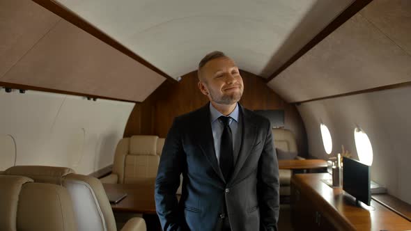 Businessman Fly on His Private Jet