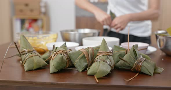 Chinese Woman Make Rice Dumpling