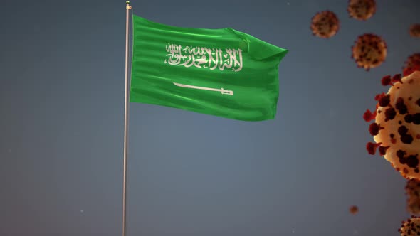 Saudi Arabia Flag With Corona Virus Attack 4K