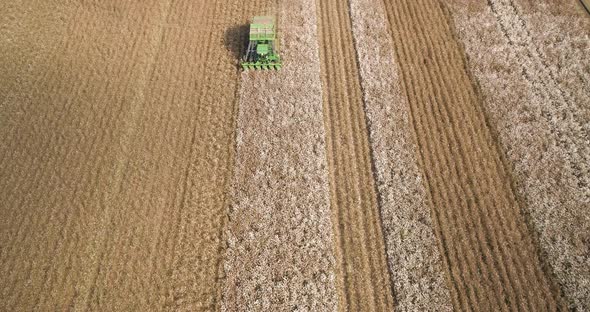 Aerial view of combine picking cotton, Kibbutz Saar, Mate Asher, Israel.