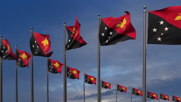 The Papua New Guinea Flags Waving In The Wind  4K