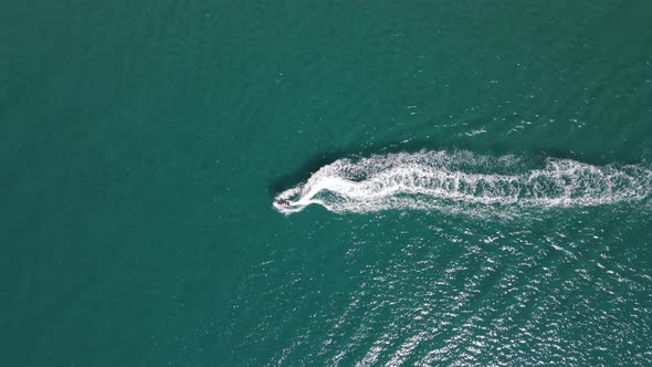 Aerial View of Motion in Sea with Jet Ski