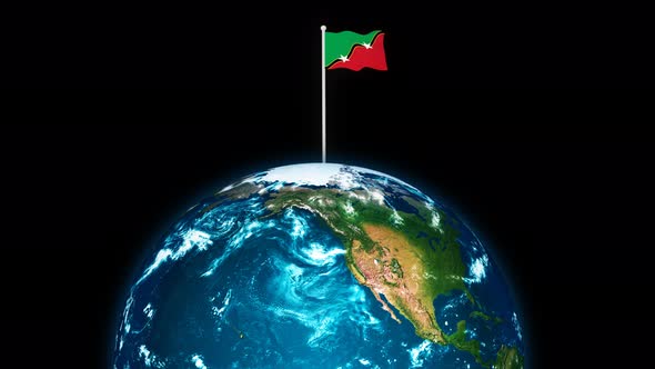 Saint Kitts Flying Flag Wave Animated On 3d Planet Earth