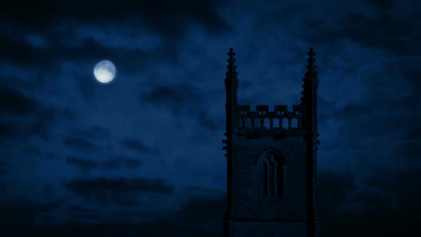 Church At Night With Full Moon
