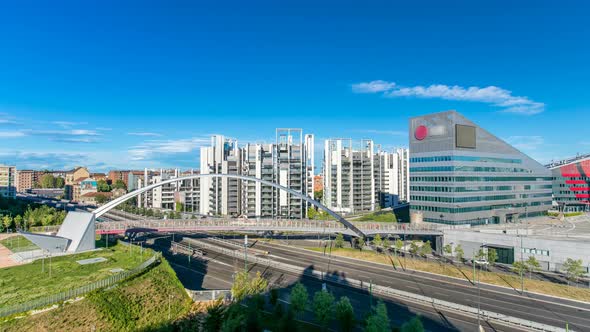 Modern Bridge and Buildings in the New Area of Portello Timelapse Milan Italy