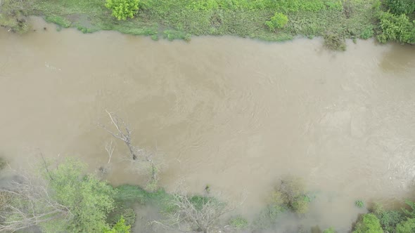 Trees and river coastal area flooded  4K aerial video