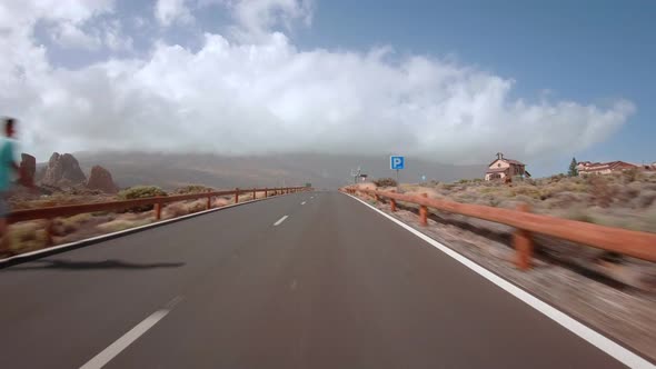 Driving a car with attached action cam in Teide National Park Tenerife