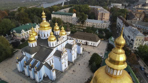 St. Michael's Golden-Domed Monastery in Kyiv, Ukraine. Slow Motion, Kiev