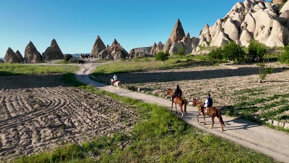 Horseback riding in Cappadocia aerial view 4 K